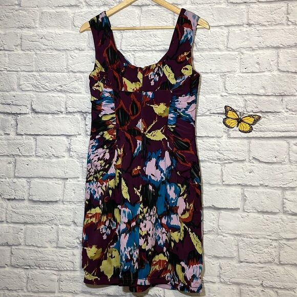 Adrianna Papell Abstract Floral Print Ruched Sheath Dress Size 10 - Picture 7 of 12